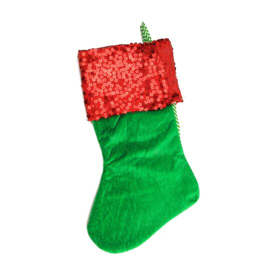 19" Chevron & Sequin Cuff Christmas Stocking, Green
